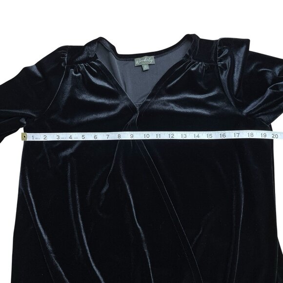 WONDERLY VELVET BLOUSE FAUX WRAP SIZE XS RELAXED FIT HOLIDAY CHIC BLACK CLASSIC - Picture 7 of 8